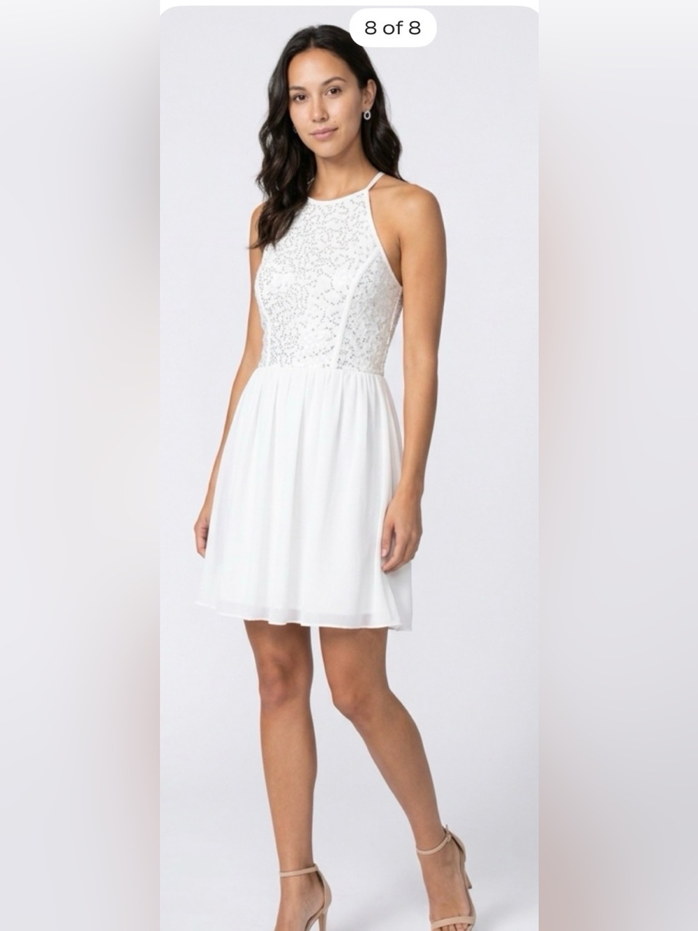 White Lace Halter Skater Dress - Women